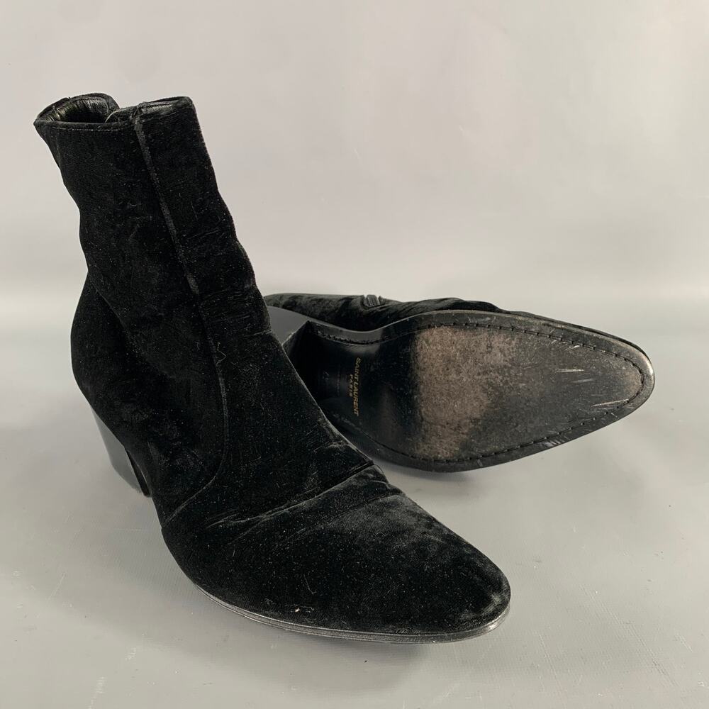 SAINT LAURENT Size 8 Black Velvet Chelsea Boots - Picture 5 of 9